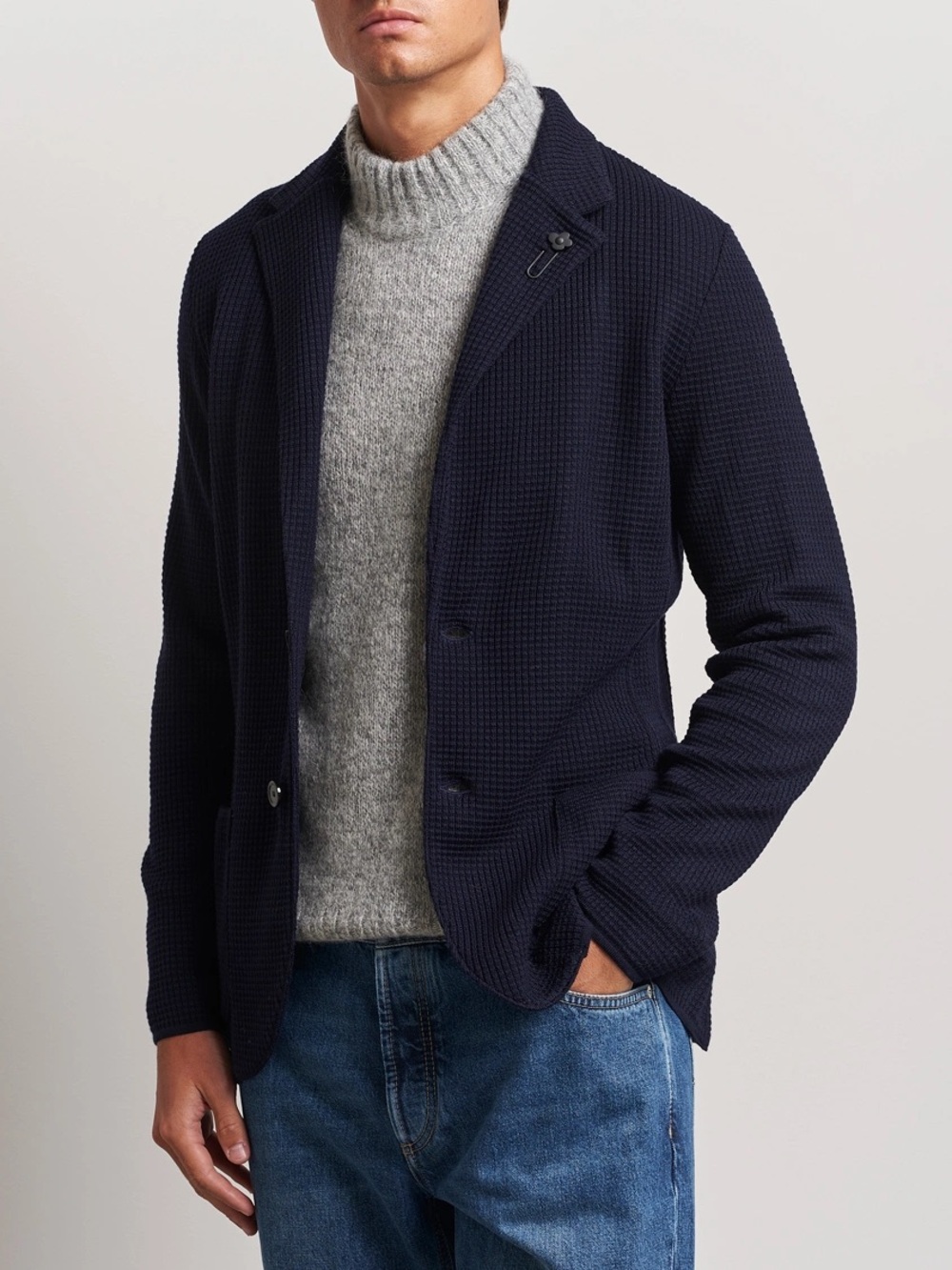 Lardini Navy Knit Wool Blazer Jacket Italian Quiet Luxury Oversized Minimalist